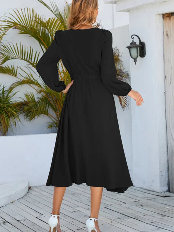 Bow Detail A-line Dress with Long Sleeves