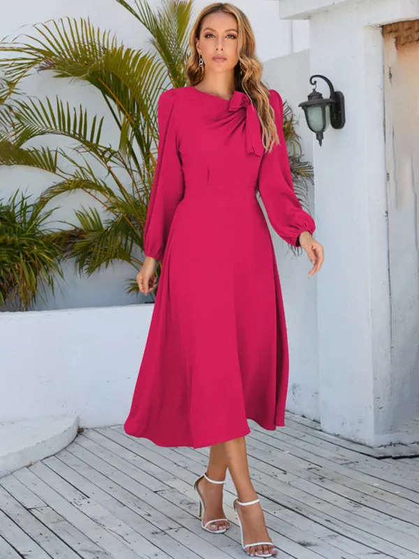 Bow Detail A-line Dress with Long Sleeves