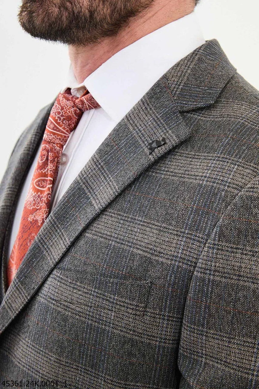 Brabion Diego Beige 3 Piece Glen Plaid Wool Suit for Modern Men