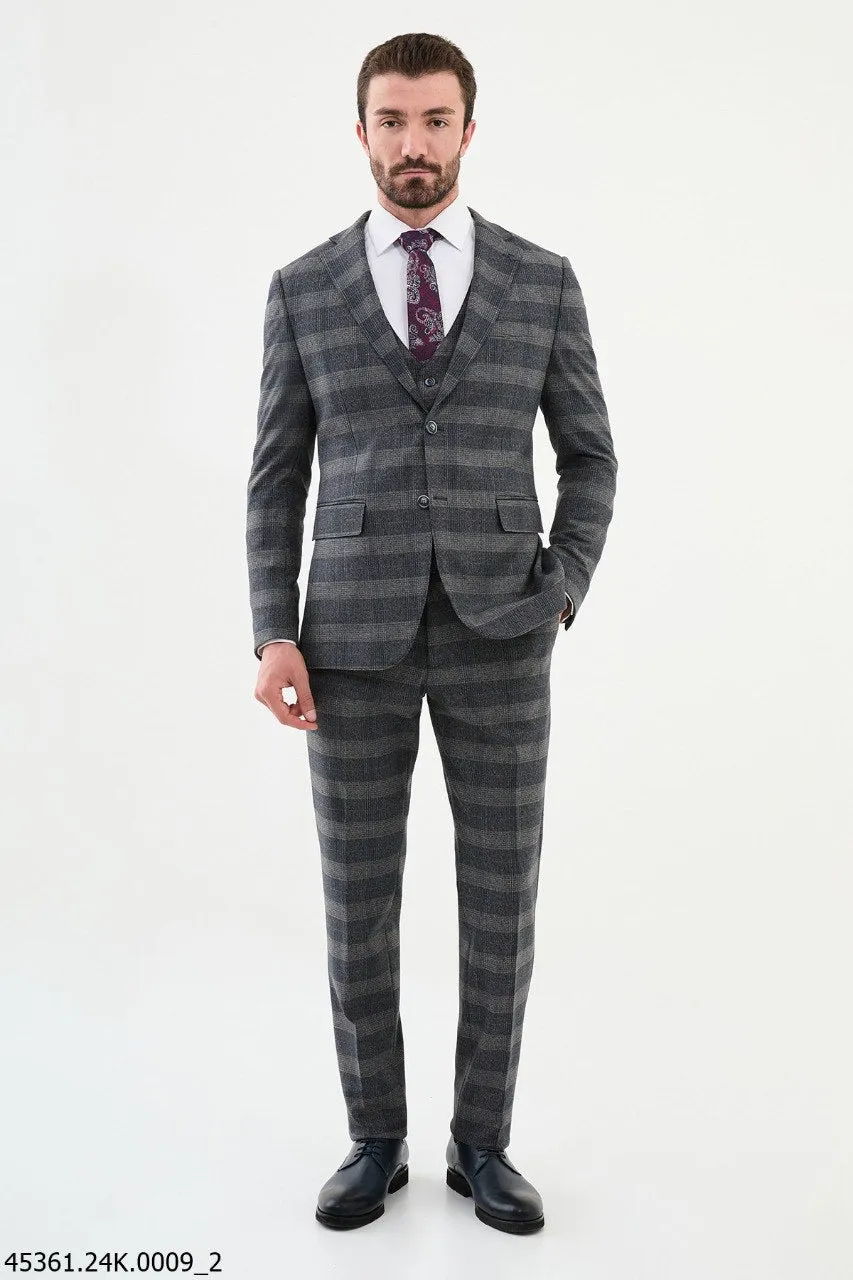Brabion Diego Blue 3 Piece Glen Plaid Wool Suit