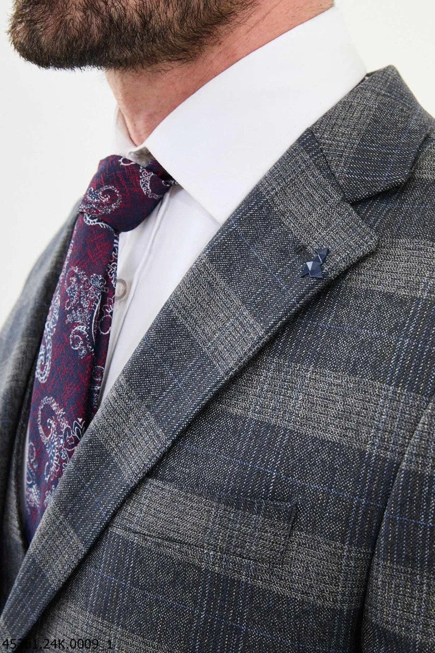 Brabion Diego Blue 3 Piece Glen Plaid Wool Suit