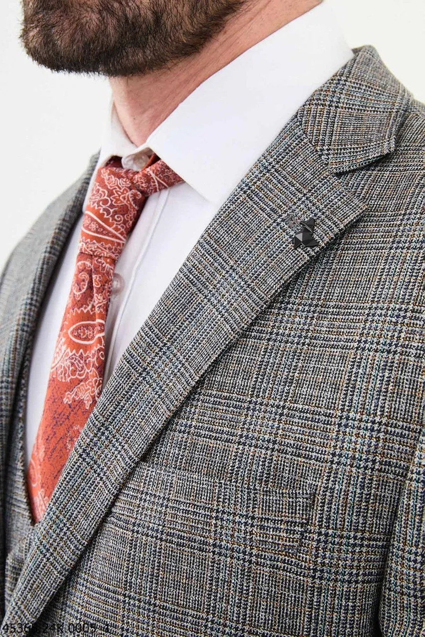 Brabion Diego Gray 3 Piece Glen Plaid Wool Suit