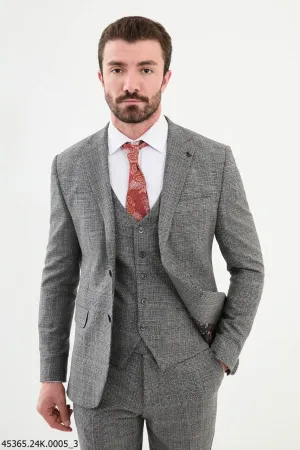 Brabion Diego Gray 3 Piece Glen Plaid Wool Suit