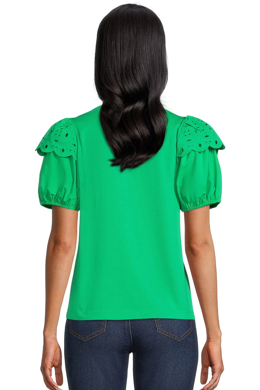 Bright Green Eyelet Puff Short Sleeve Top