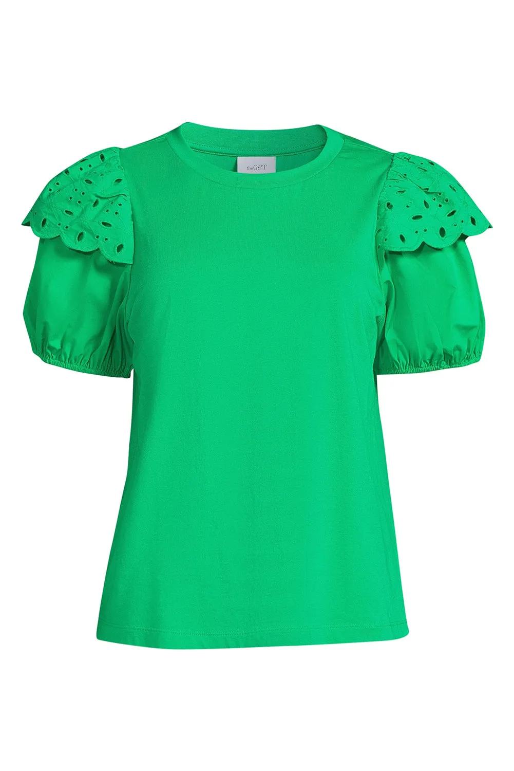 Bright Green Eyelet Puff Short Sleeve Top
