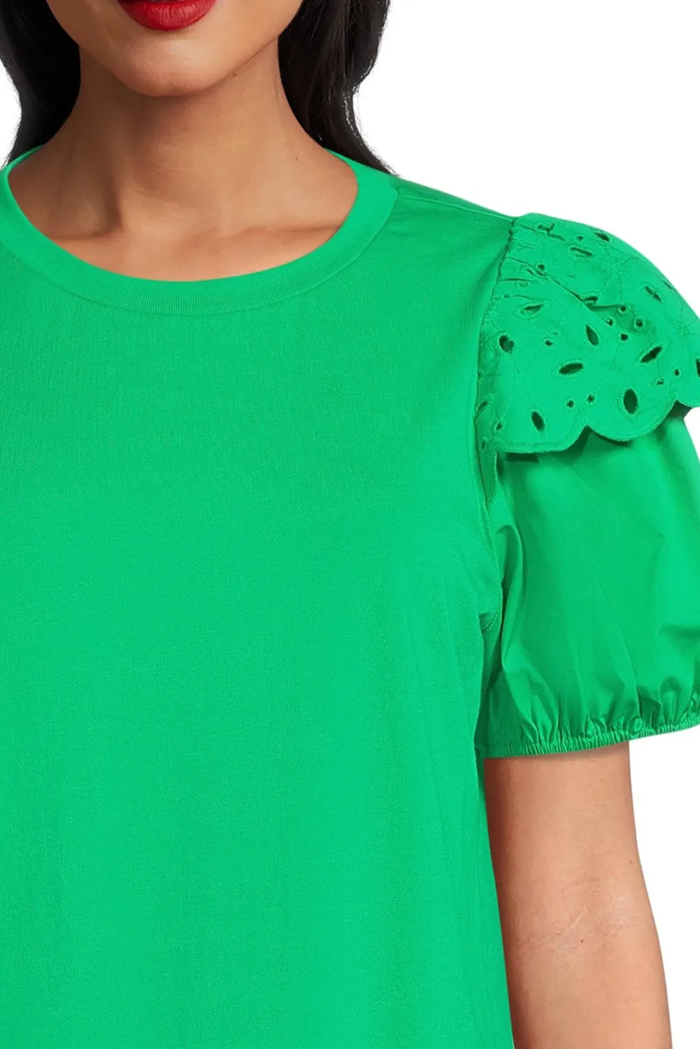 Bright Green Eyelet Puff Short Sleeve Top