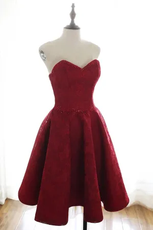 Burgundy Sweetheart Lace Short Prom Dresses Homecoming Dresses,MH513