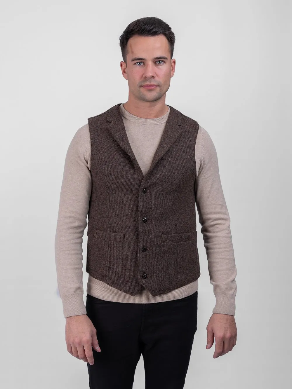 Burns Barleycorn Brown Waistcoat with Revere