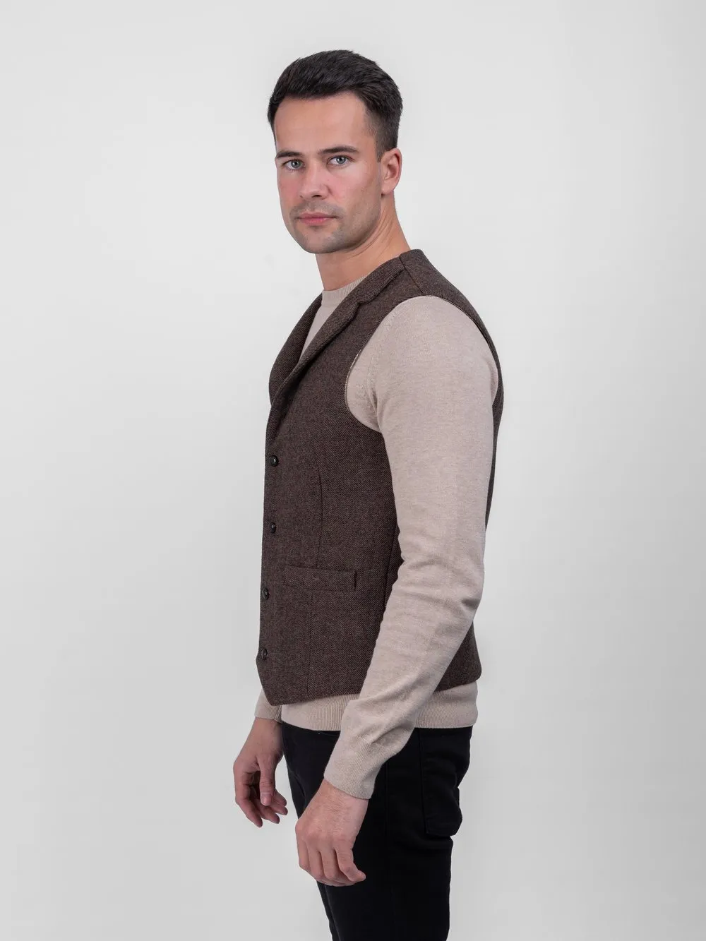 Burns Barleycorn Brown Waistcoat with Revere