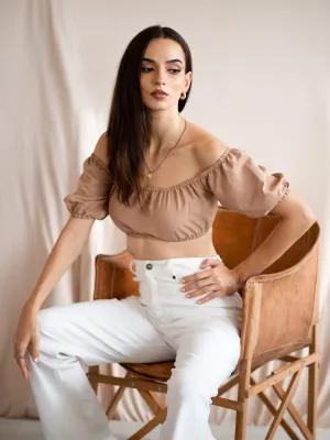 Bustier Detail Puff Sleeve Crop Top