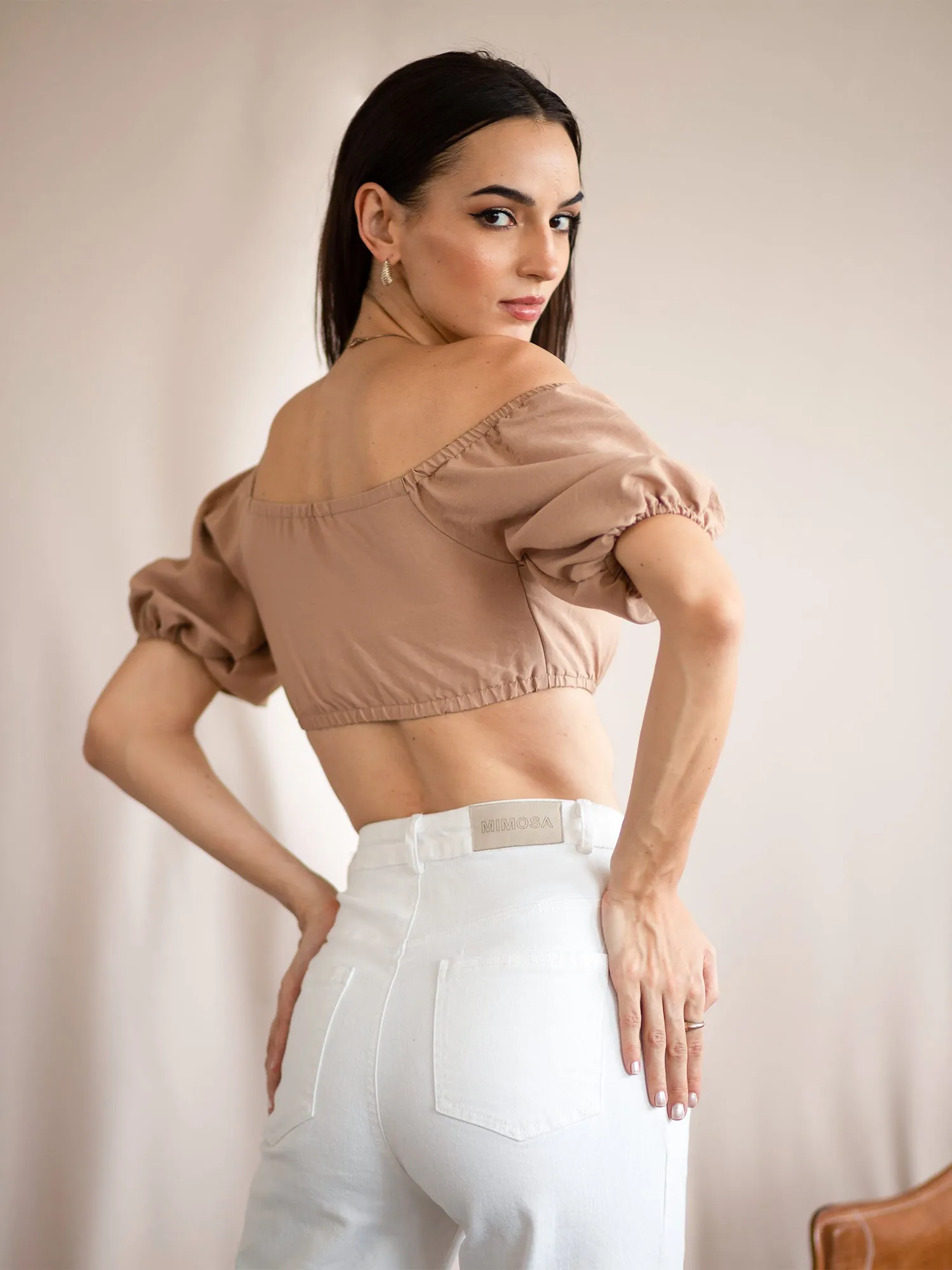 Bustier Detail Puff Sleeve Crop Top