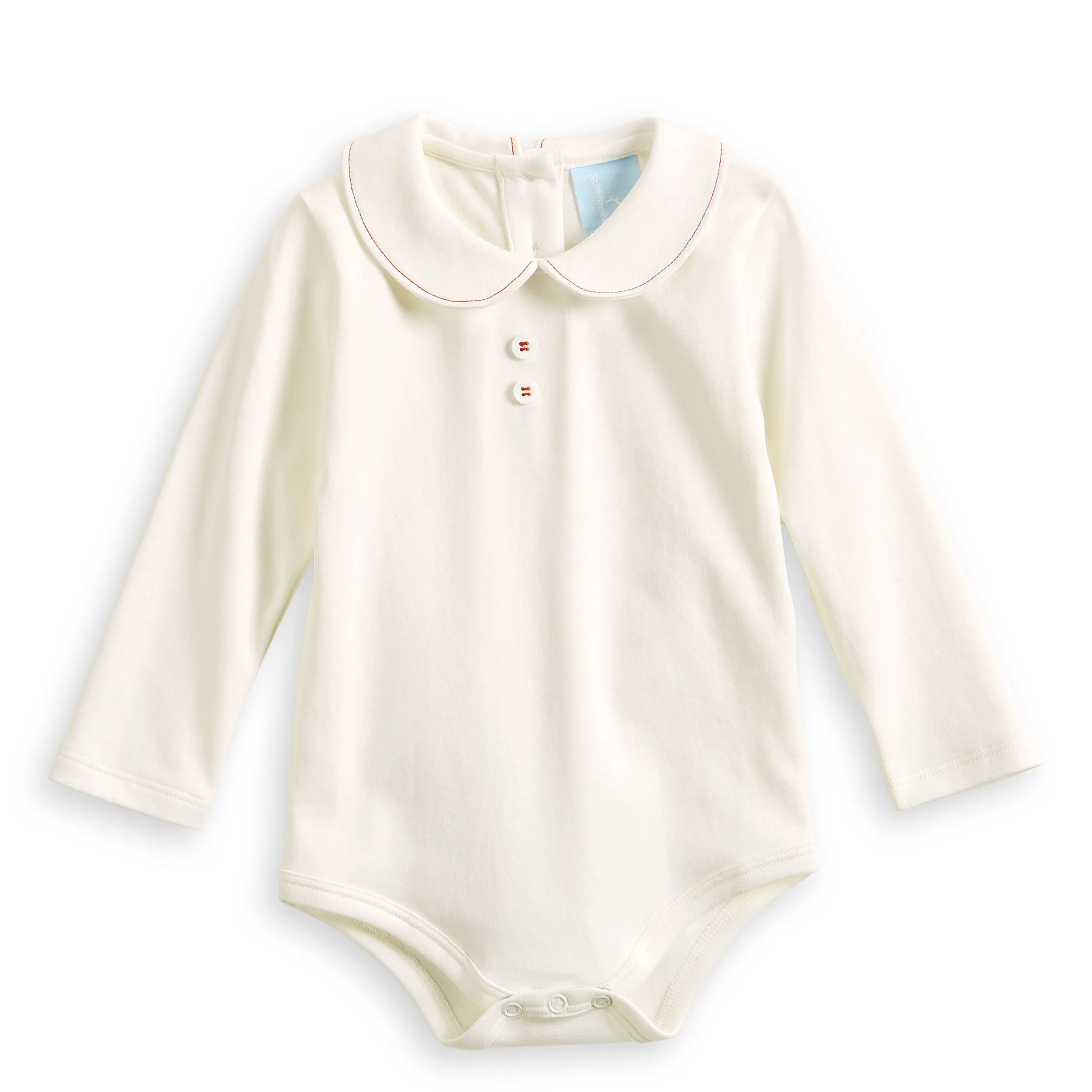 Button Front Peter Pan Pima Tee -- Ivory w/ Red