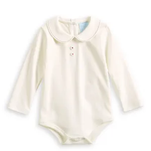 Button Front Peter Pan Pima Tee -- Ivory w/ Red
