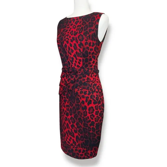 Caché Leopard Print Belted Sheath Dress