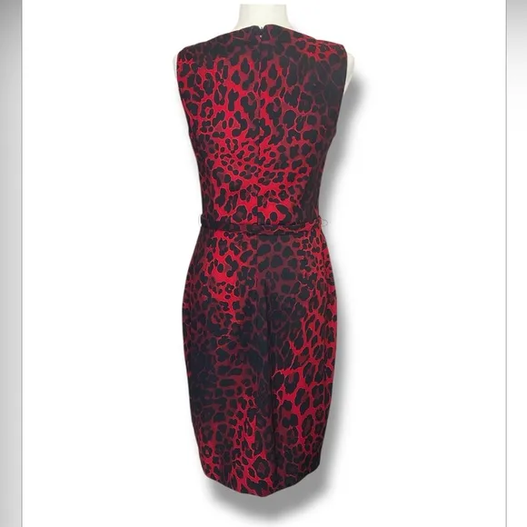 Caché Leopard Print Belted Sheath Dress