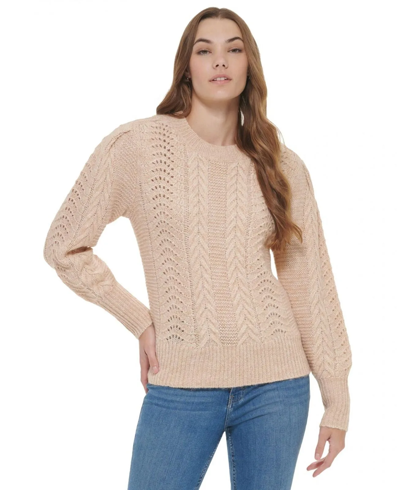 Calvin Klein Pointelle Mixed Stitch Sweater M2XSB716 Blush Combo Brown Pink XS