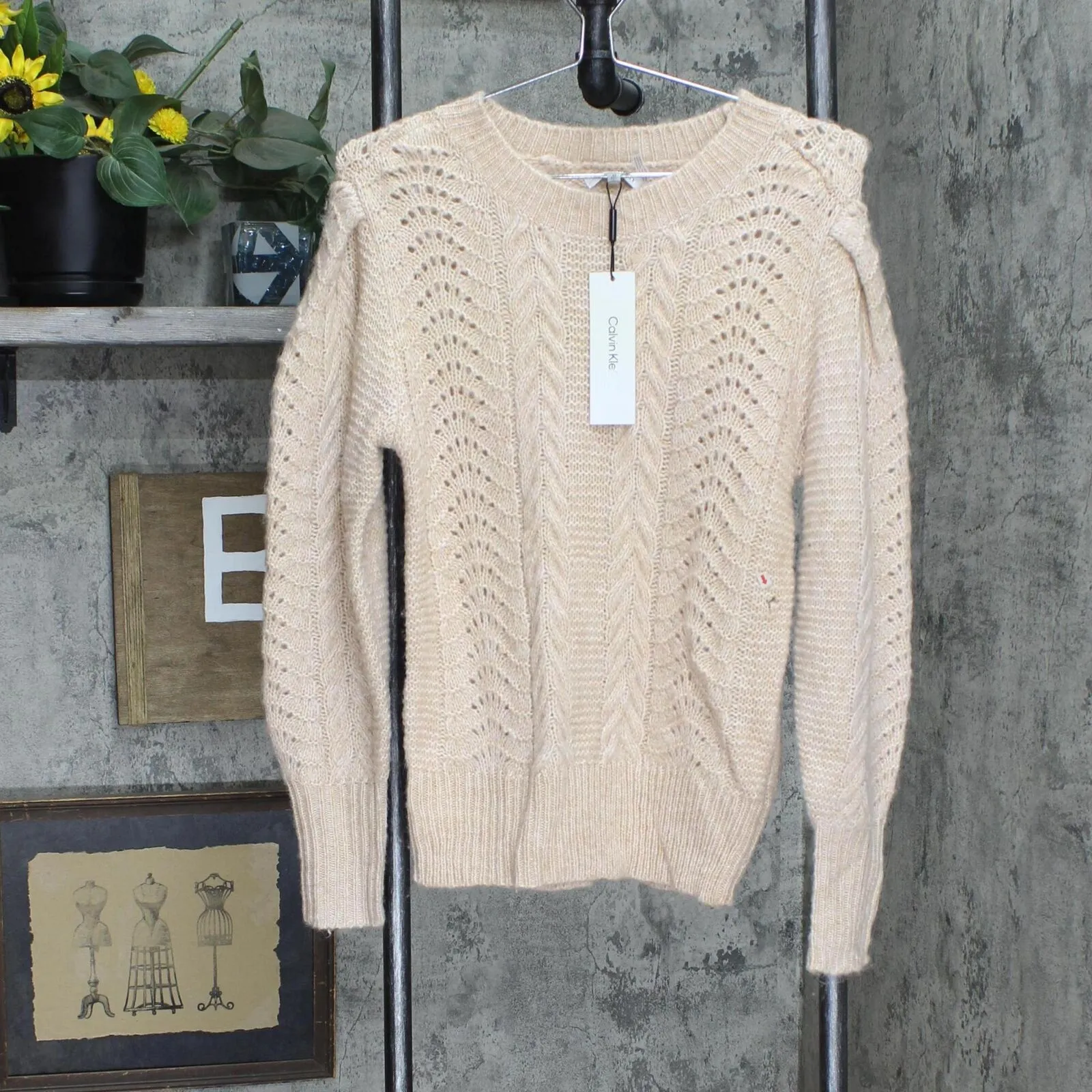 Calvin Klein Pointelle Mixed Stitch Sweater M2XSB716 Blush Combo Brown Pink XS