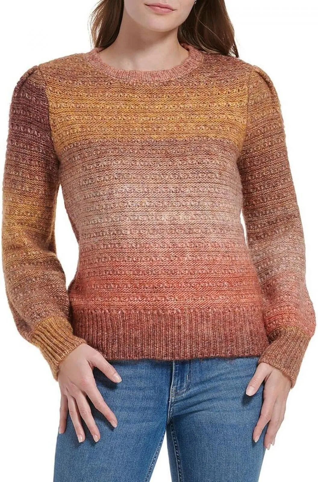 Calvin Klein Womens Space Dye Ombre Pullover Sweater Cranberry Combo L