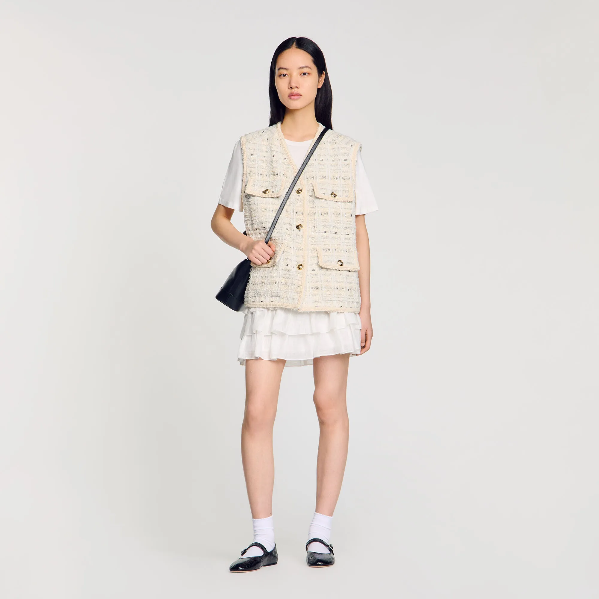 Camelia Sleeveless Tweed Jacket Ecru / Lurex
