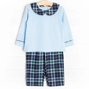 Campbell Long Sleeve Pant Set, Navy Plaid