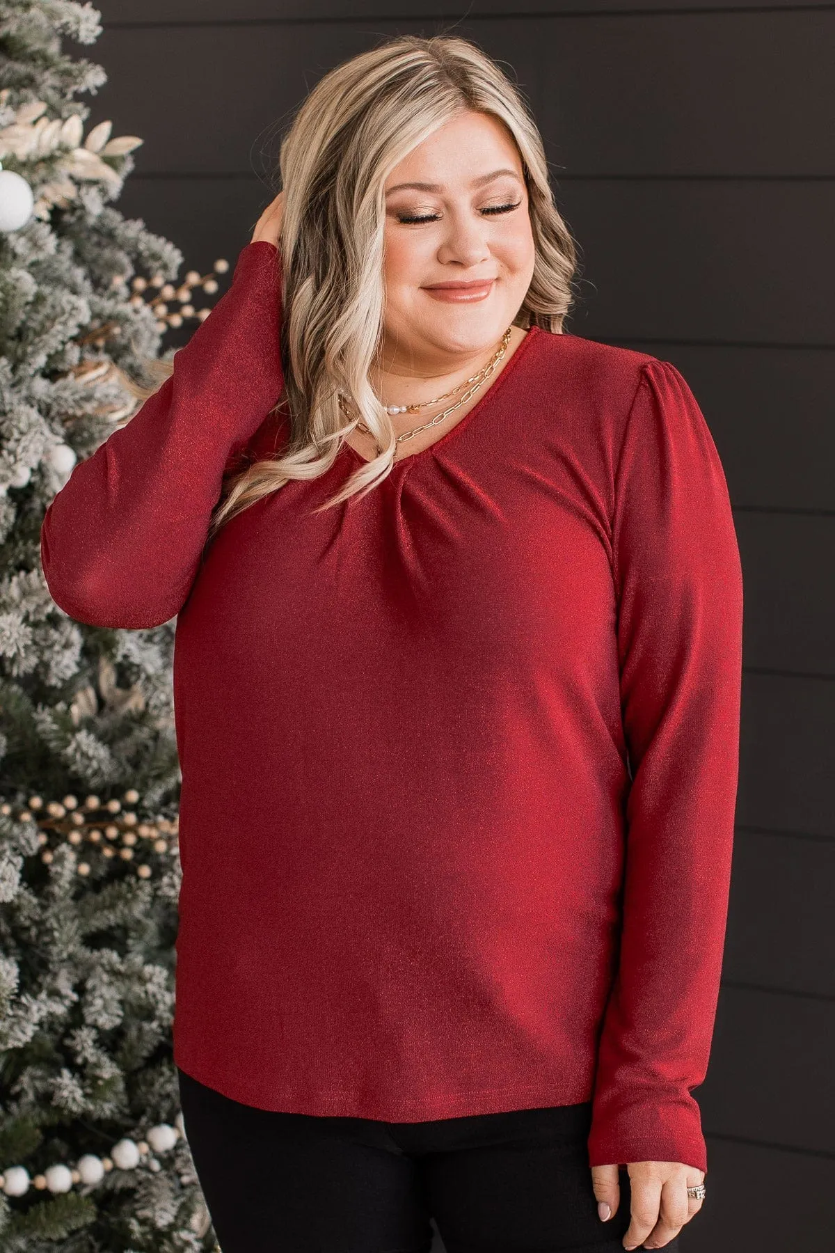 Can't Miss It Puff Sleeve Shimmer Top- Red