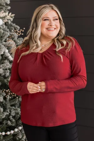 Can't Miss It Puff Sleeve Shimmer Top- Red