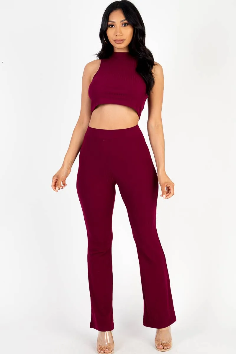 CAPELLA APPAREL - Sleeveless Ribbed Mock Neck & Bootcut Pants Activewear Set