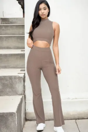 CAPELLA APPAREL - Sleeveless Ribbed Mock Neck & Bootcut Pants Activewear Set