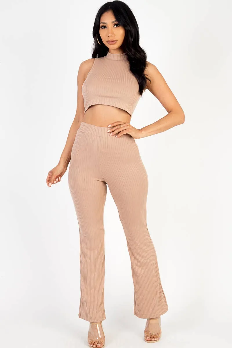CAPELLA APPAREL - Sleeveless Ribbed Mock Neck & Bootcut Pants Activewear Set