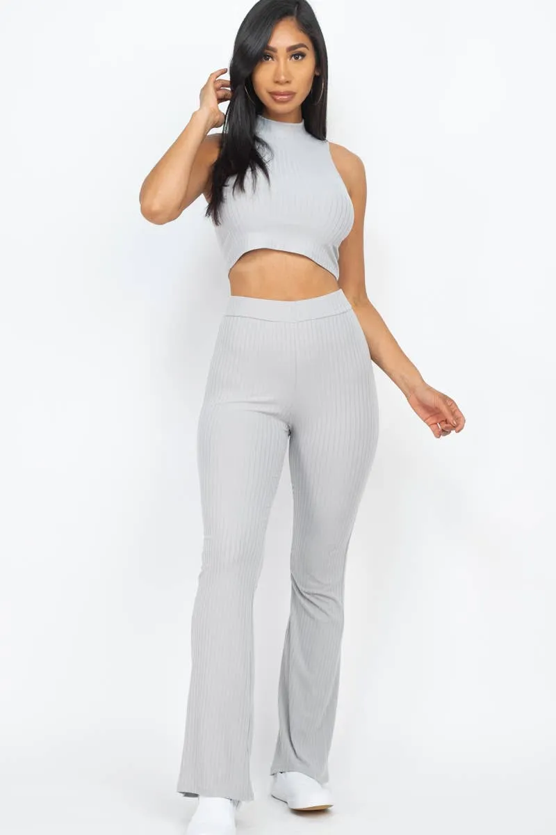 CAPELLA APPAREL - Sleeveless Ribbed Mock Neck & Bootcut Pants Activewear Set