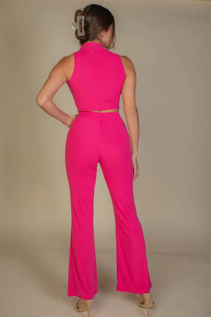 CAPELLA APPAREL - Sleeveless Ribbed Mock Neck & Bootcut Pants Activewear Set