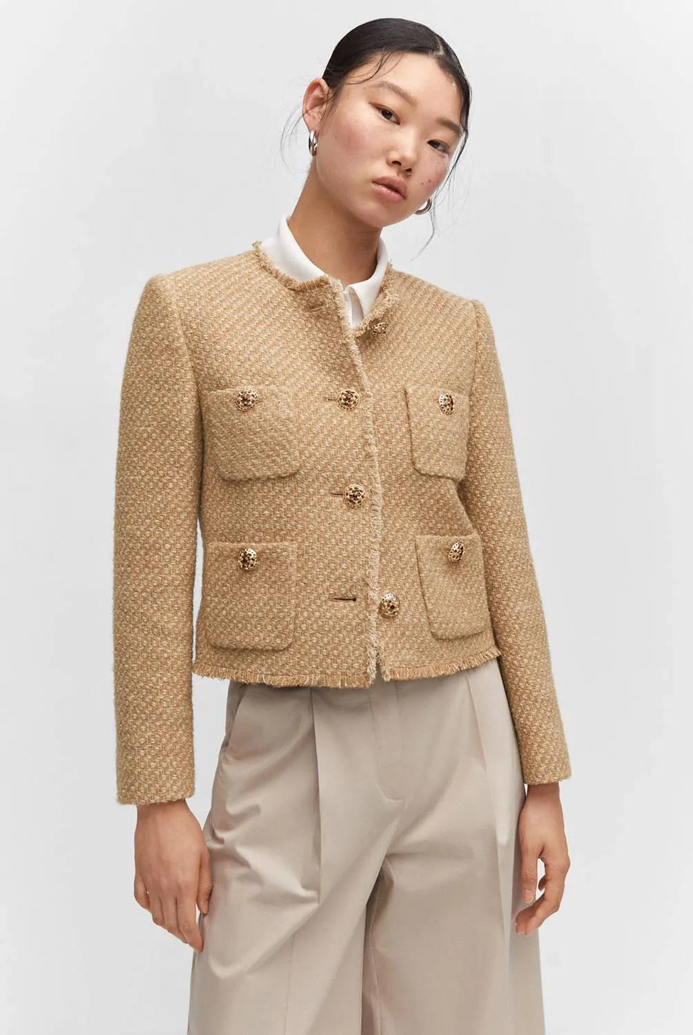 Casual button-down tweed ladies coat - Lightweight and breathable material - Lightweight and breathable material