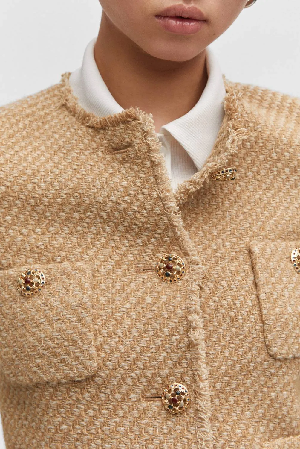 Casual button-down tweed ladies coat - Lightweight and breathable material - Lightweight and breathable material