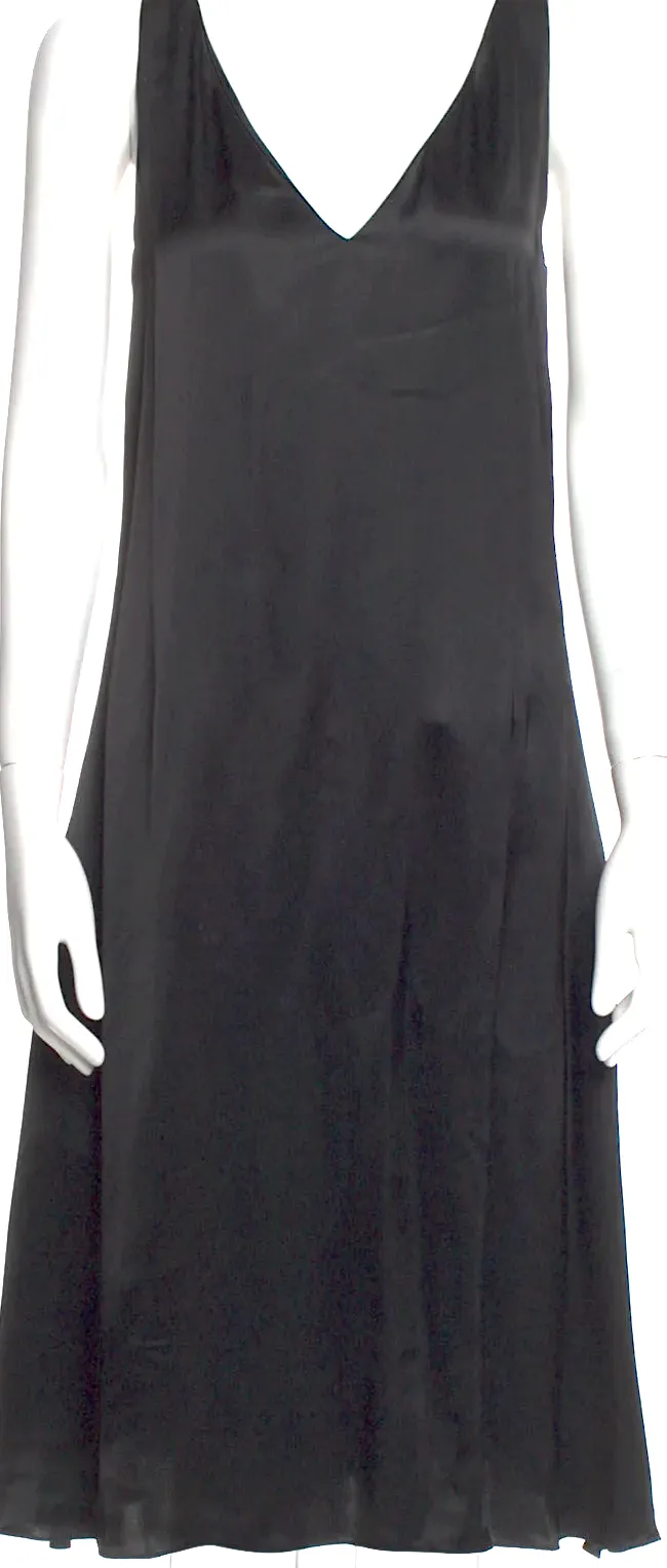 Celine Paris. PHOEBE PHILO. Vintage Black Viscose V-Neck Midi Length Dress