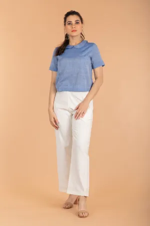 Chambray Blue Crop Top with Collars, in Sambalpur Handloom Cotton