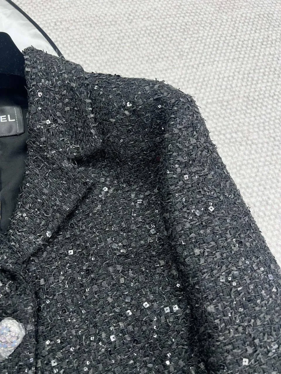 Chanel 24B Black Wool Tweed Bow Short Jacket