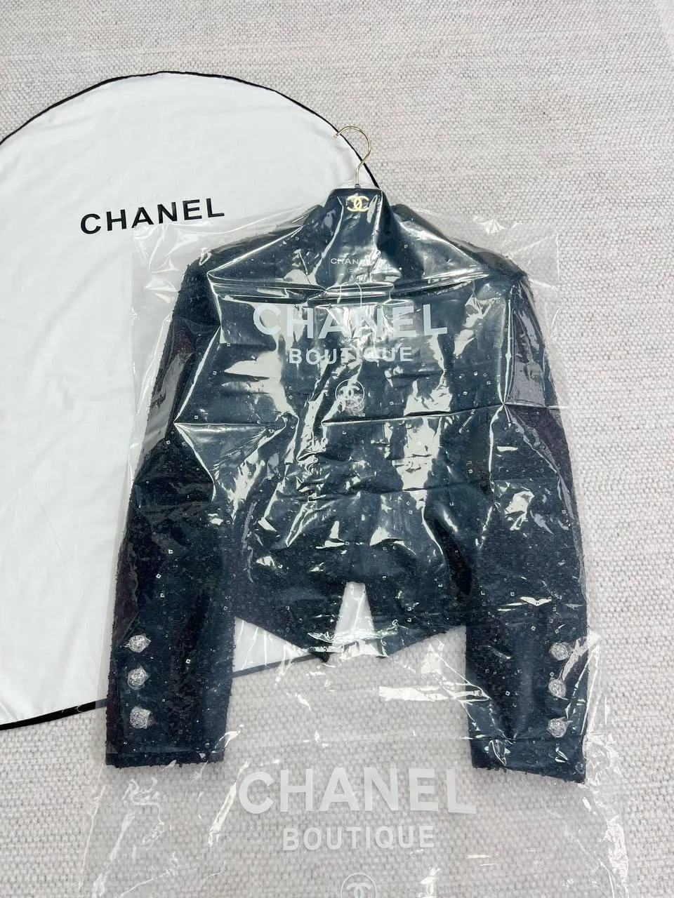 Chanel 24B Black Wool Tweed Bow Short Jacket