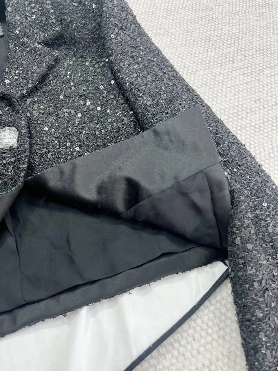 Chanel 24B Black Wool Tweed Bow Short Jacket