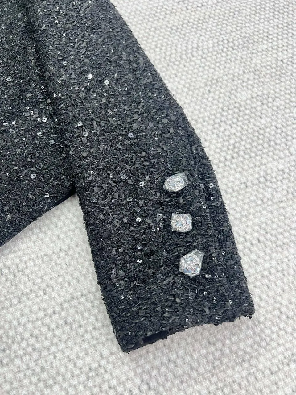 Chanel 24B Black Wool Tweed Bow Short Jacket