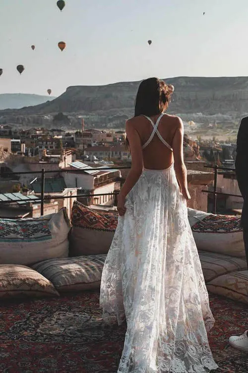 Charming Ivory Boho Lace Bohemian Long Beach Wedding Dresses Bridal Dress, MW263