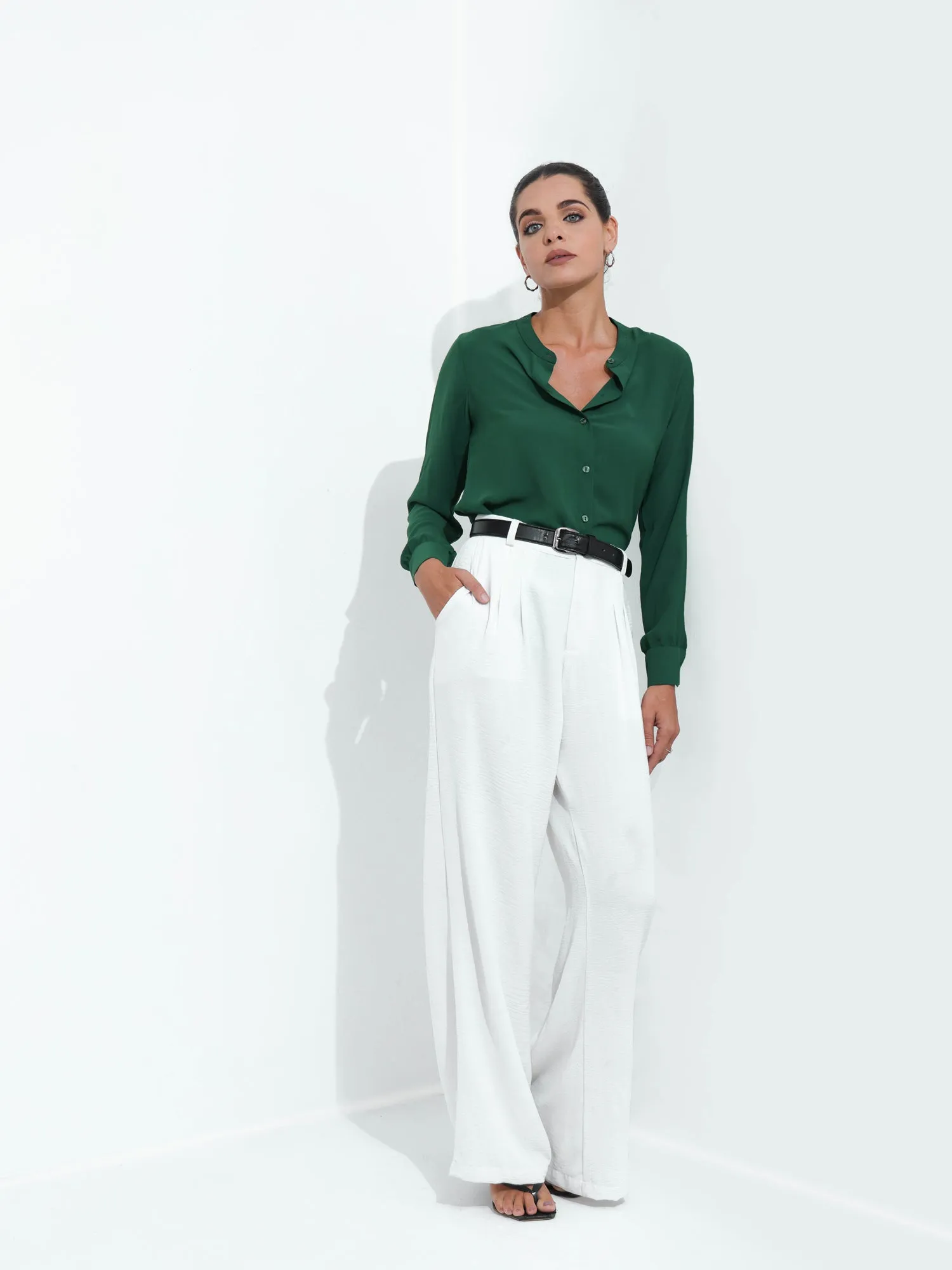 Chinese Collar Button Down Shirt