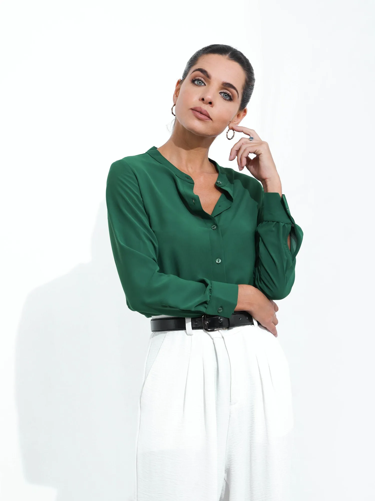 Chinese Collar Button Down Shirt