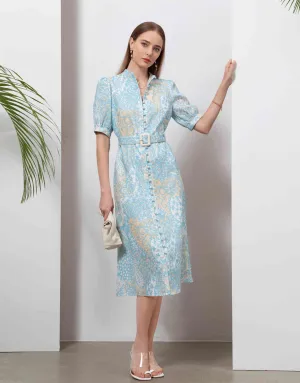 Clarisse Linen Midi Dress - Aqua