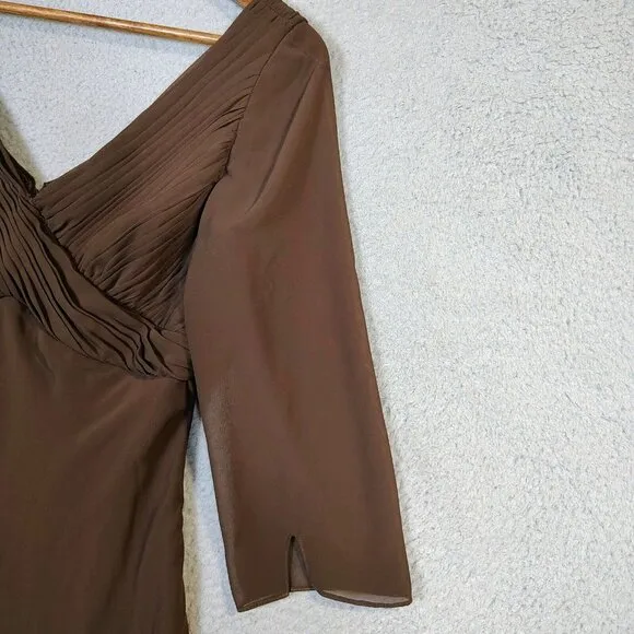 Coldwater Creek Midi Dress Womens 10 Brown 3/4 Sleeve Pleated A-Line NWT