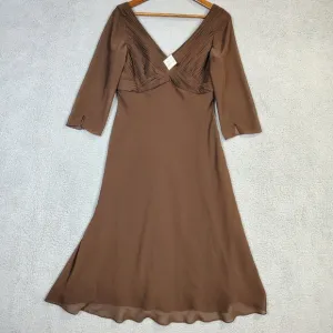 Coldwater Creek Midi Dress Womens 10 Brown 3/4 Sleeve Pleated A-Line NWT