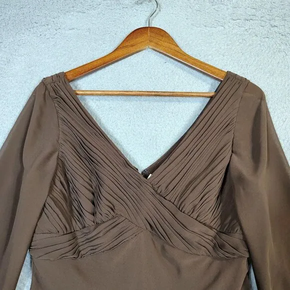 Coldwater Creek Midi Dress Womens 10 Brown 3/4 Sleeve Pleated A-Line NWT