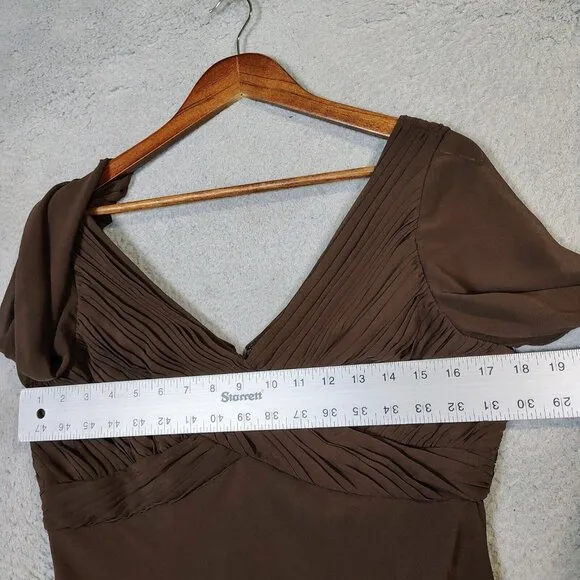 Coldwater Creek Midi Dress Womens 10 Brown 3/4 Sleeve Pleated A-Line NWT