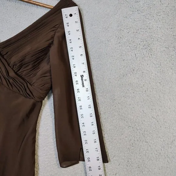 Coldwater Creek Midi Dress Womens 10 Brown 3/4 Sleeve Pleated A-Line NWT