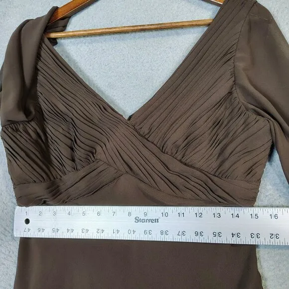 Coldwater Creek Midi Dress Womens 10 Brown 3/4 Sleeve Pleated A-Line NWT