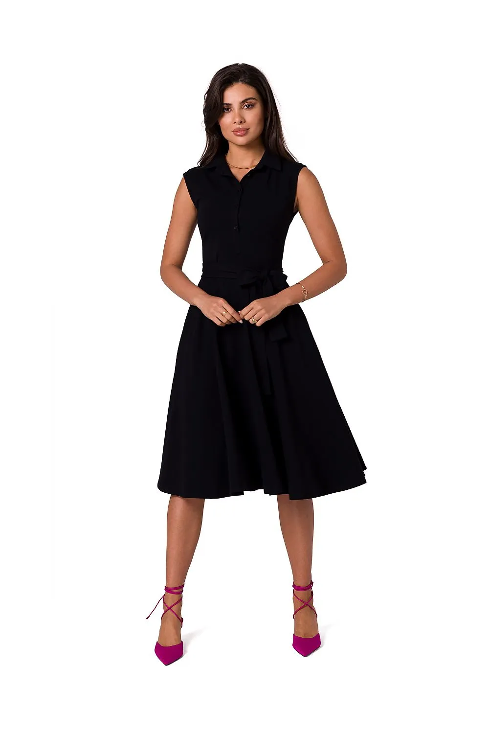 Collared A-Line Sleeveless Dress